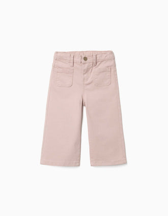 Calças de sarja wide leg com bolsos frontais para bebé menina, rosa