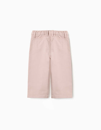Calças de sarja wide leg com bolsos frontais para bebé menina, rosa