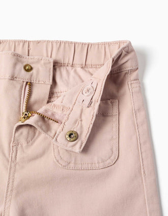 Calças de sarja wide leg com bolsos frontais para bebé menina, rosa