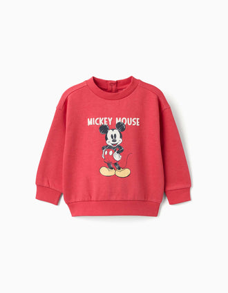 Sweat en coton peigné à imprimé Mickey pour bébé garçon, rouge