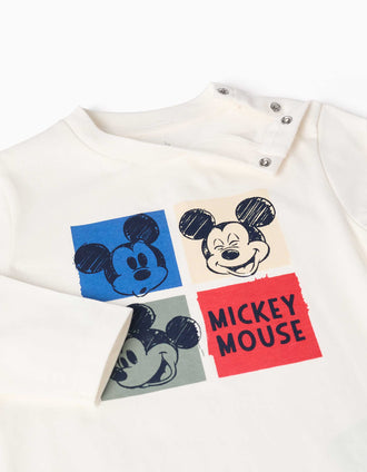 T-shirt en coton à manches longues Mickey pour bébé garçon, blanc