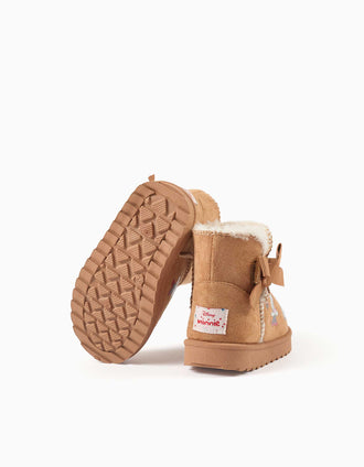 Botins com forro de pelo e estampados Minnie para bebé menina, camel