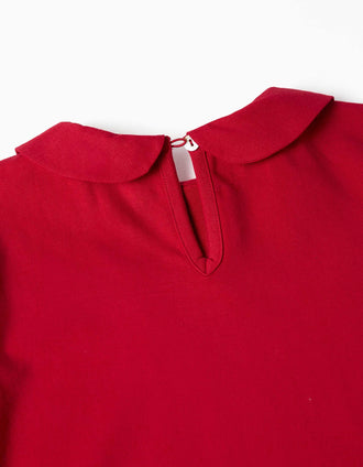 Long sleeve cotton T-shirt with front pleats for girls, red