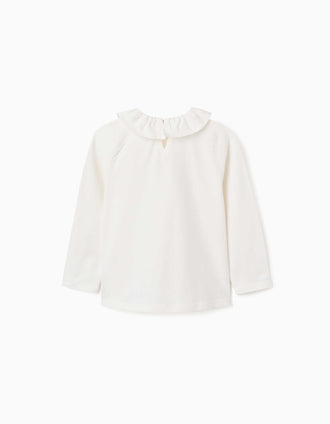 Long sleeve cotton T-shirt with printed bow for girls, white