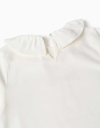 Long sleeve cotton T-shirt with printed bow for girls, white