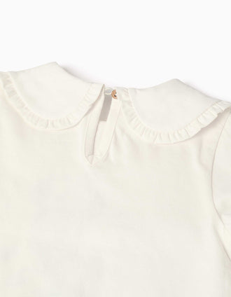 T-shirt de manga comprida de algodão Minnie para bebé menina, branco