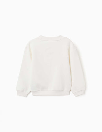 Brushed sweatshirt with printed bows and stars for girls, white