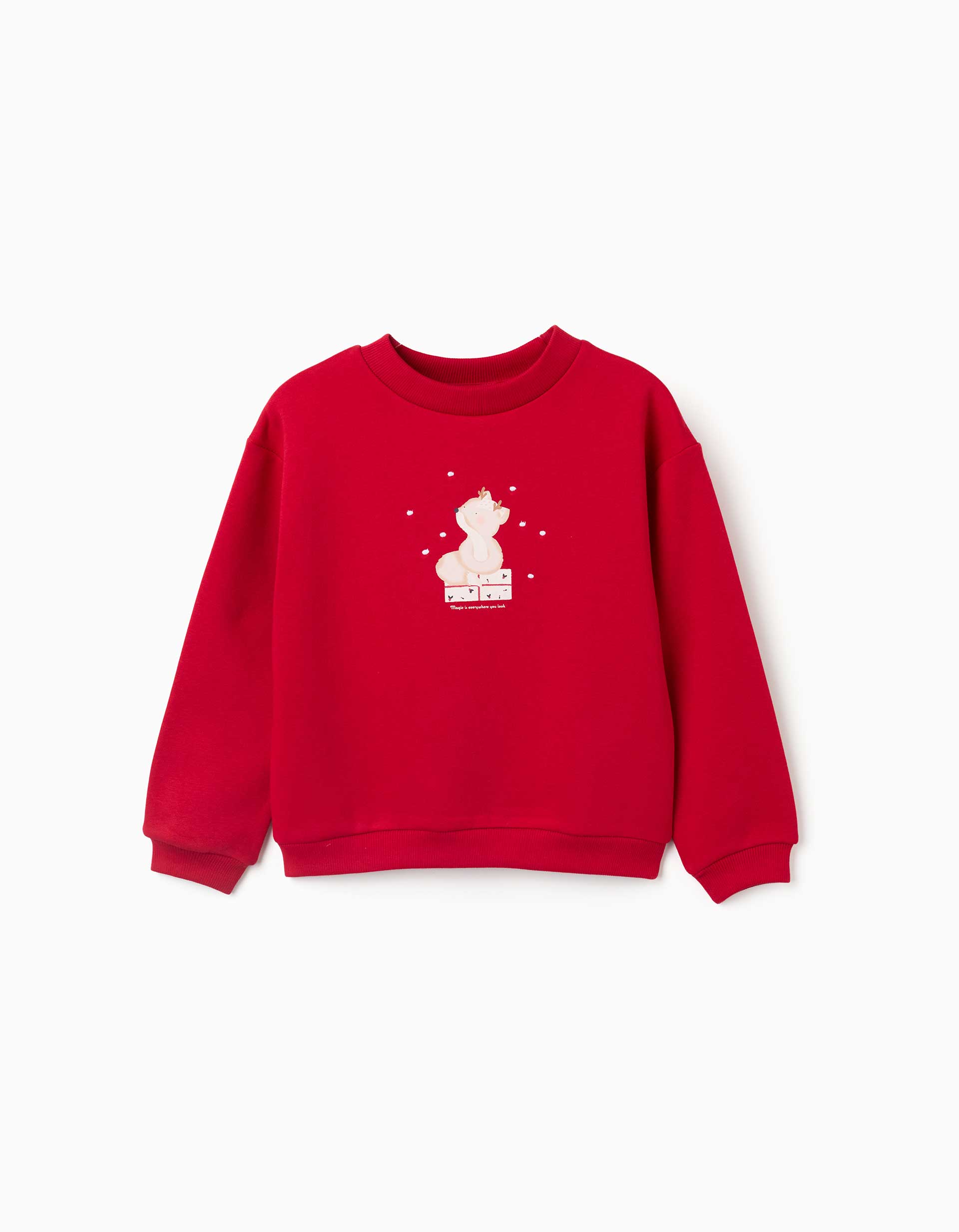 Sweat en coton peigné avec animal imprimé pour fille, rouge