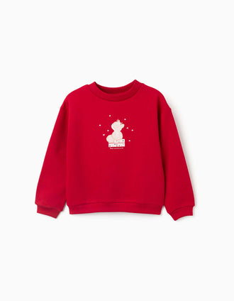 Sweat en coton peigné avec animal imprimé pour fille, rouge