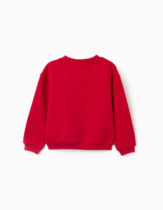 Sweat en coton peigné avec animal imprimé pour fille, rouge