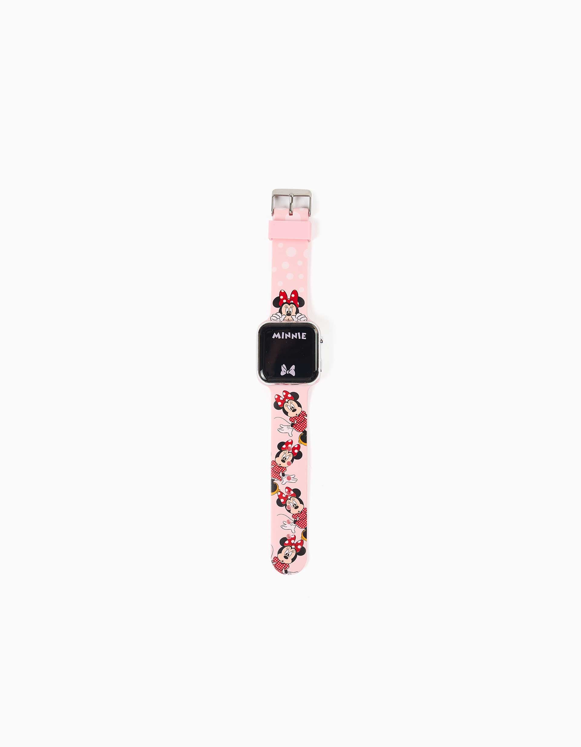LED watch with Minnie print for girls, light pink