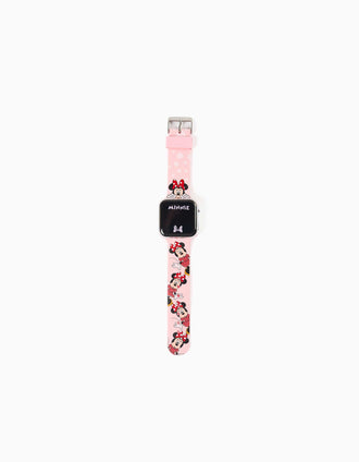 LED watch with Minnie print for girls, light pink