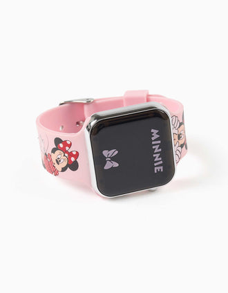 LED watch with Minnie print for girls, light pink