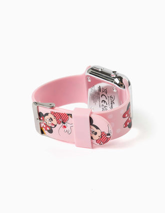 LED watch with Minnie print for girls, light pink