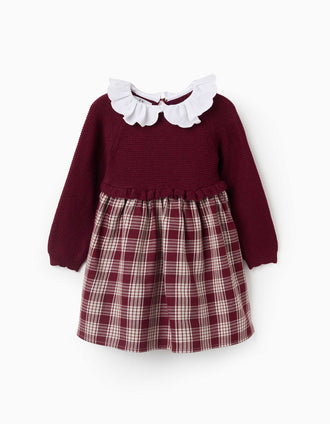 Vestido combinado com padrão xadrez You&Me para bebé menina, vermelho/bege