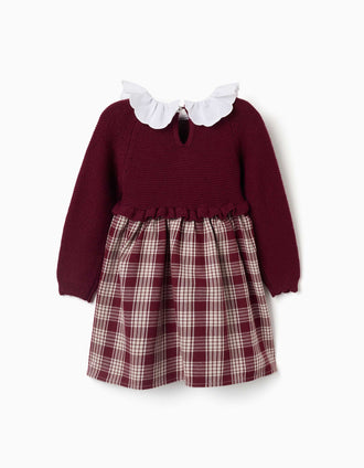 Vestido combinado com padrão xadrez You&Me para bebé menina, vermelho/bege