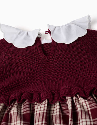 Vestido combinado com padrão xadrez You&Me para bebé menina, vermelho/bege