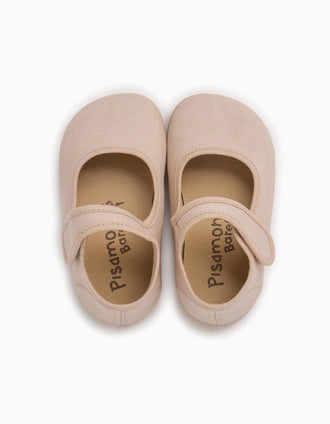 Merceditas Barefoot de lino Pisamonas para bebé y niña, beige