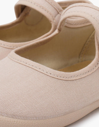 Merceditas Barefoot de lino Pisamonas para bebé y niña, beige