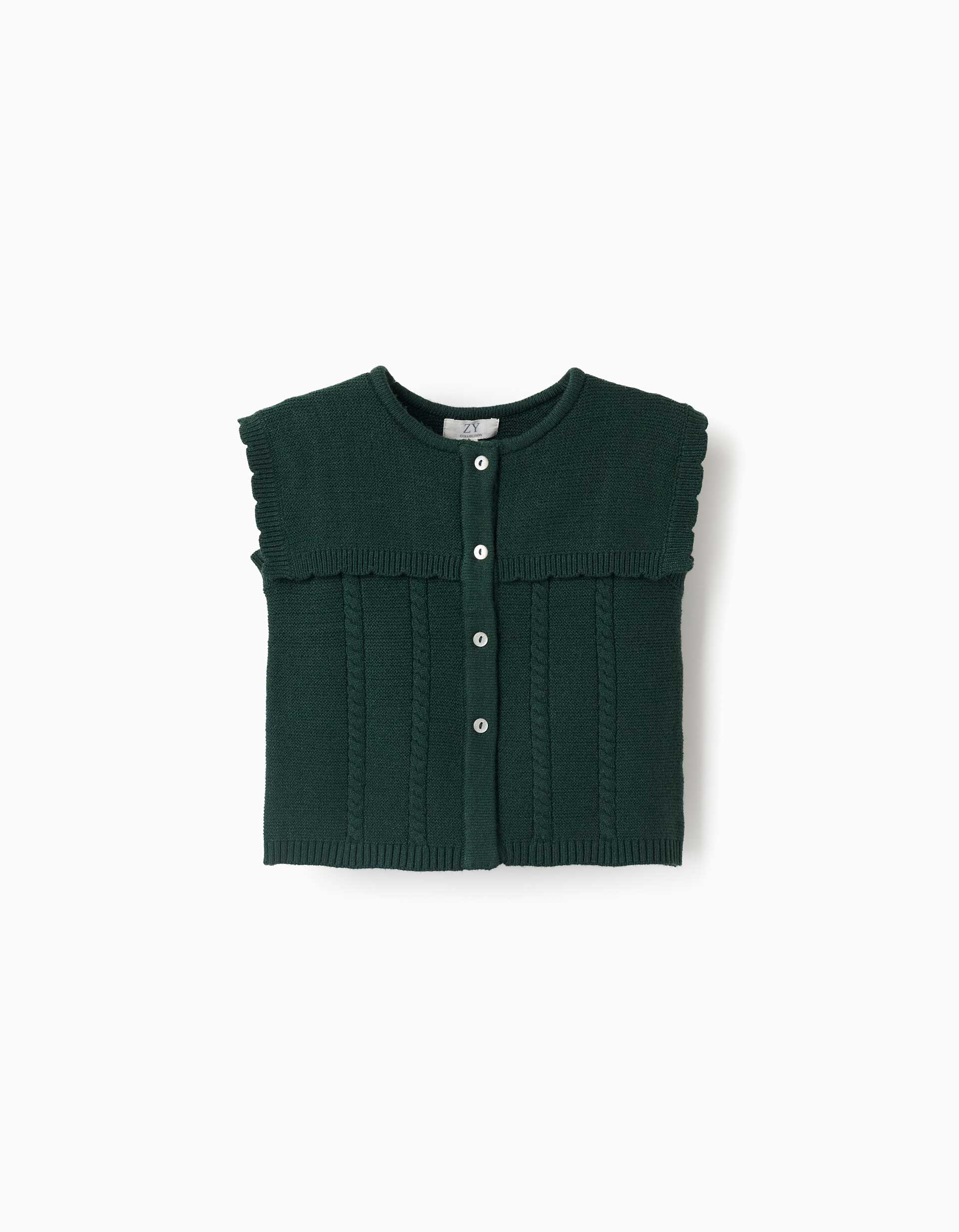 Knitted vest with cable details B&S for girls, dark green