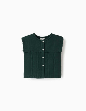 Gilet sans manches en maille à détails torsadés B&S pour fille, vert