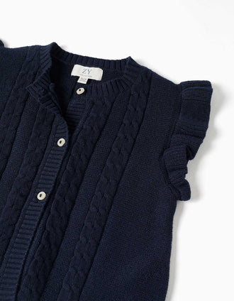 Cable knit vest with ruffles for girls, navy blue