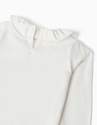 Long sleeve cotton T-shirt with printed reindeer for baby girls, white