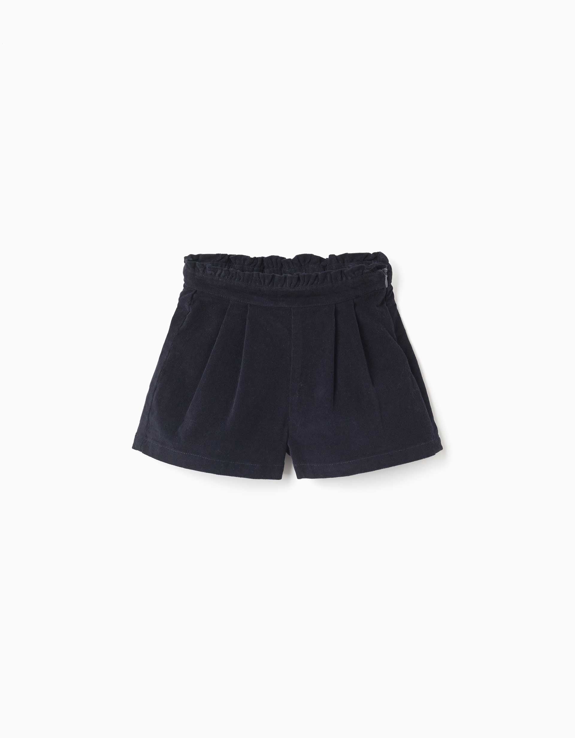 Short en velours côtelé avec plis pour bébé fille, bleu marine