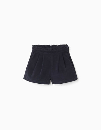 Short en velours côtelé avec plis pour bébé fille, bleu marine