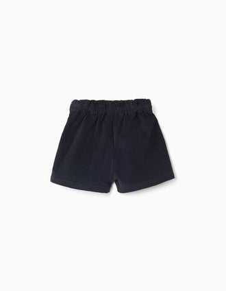 Short en velours côtelé avec plis pour bébé fille, bleu marine