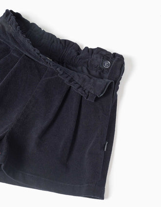 Short en velours côtelé avec plis pour bébé fille, bleu marine