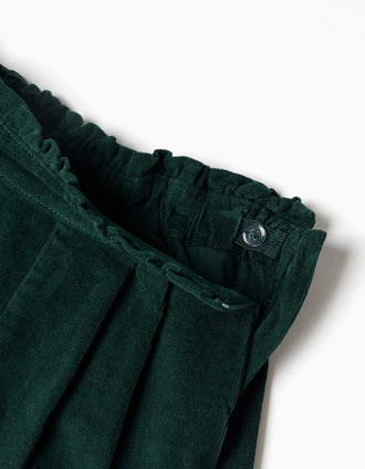 Corduroy shorts with front pleats for baby girls, dark green