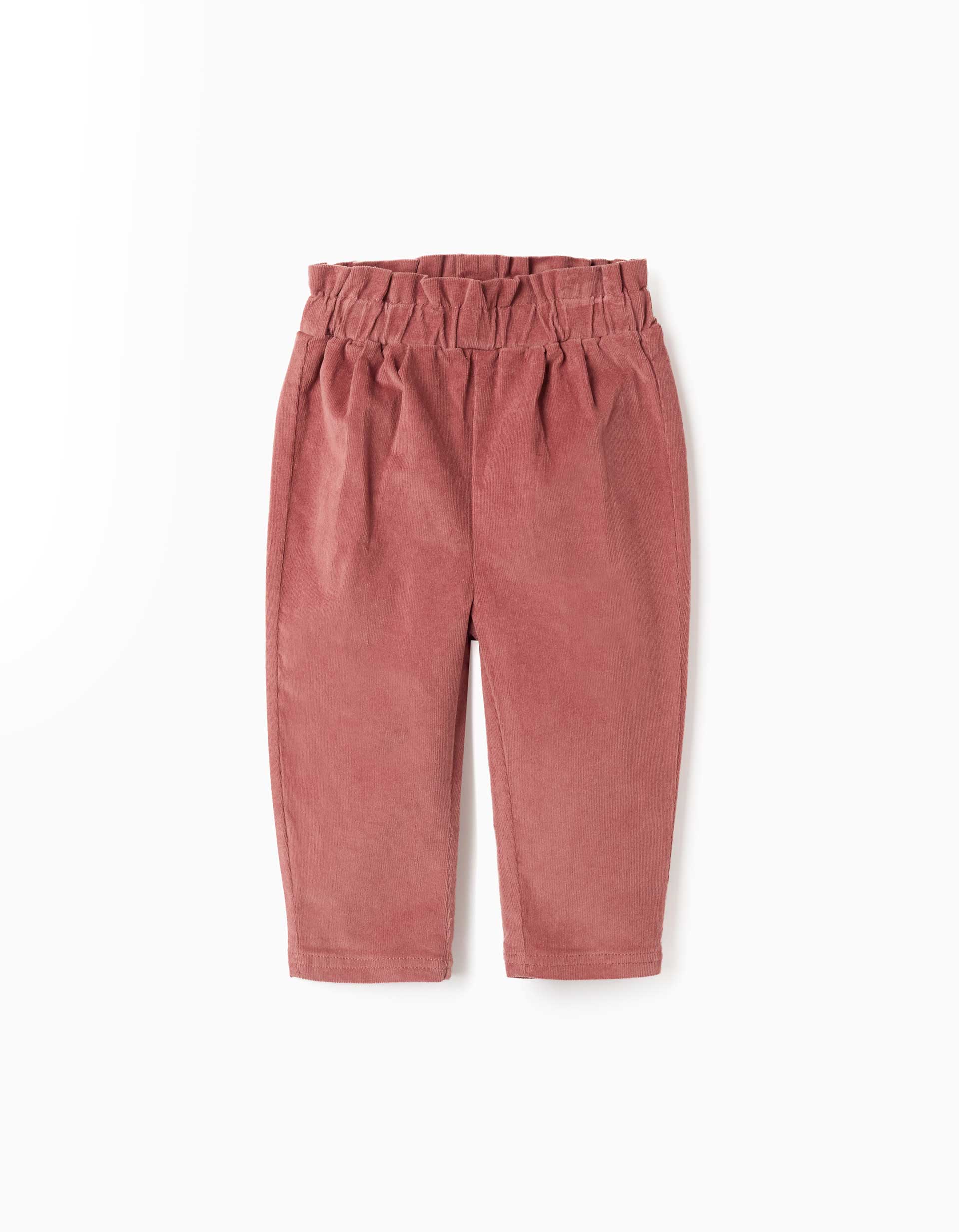Corduroy trousers with ruffled paperbag waist for baby girls, dark pink