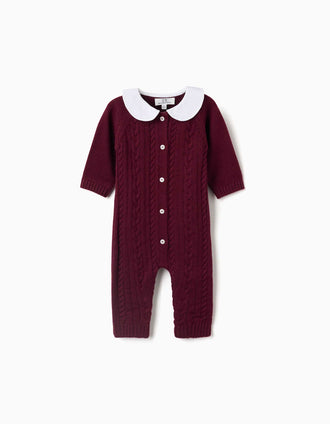 Long sleeve romper in a wool blend You&Me for newborn boys, dark red