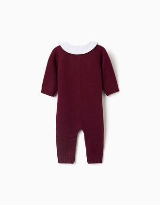 Long sleeve romper in a wool blend You&Me for newborn boys, dark red