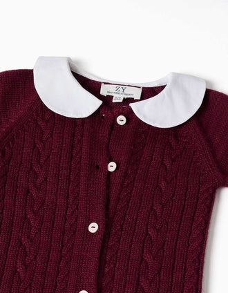 Long sleeve romper in a wool blend You&Me for newborn boys, dark red