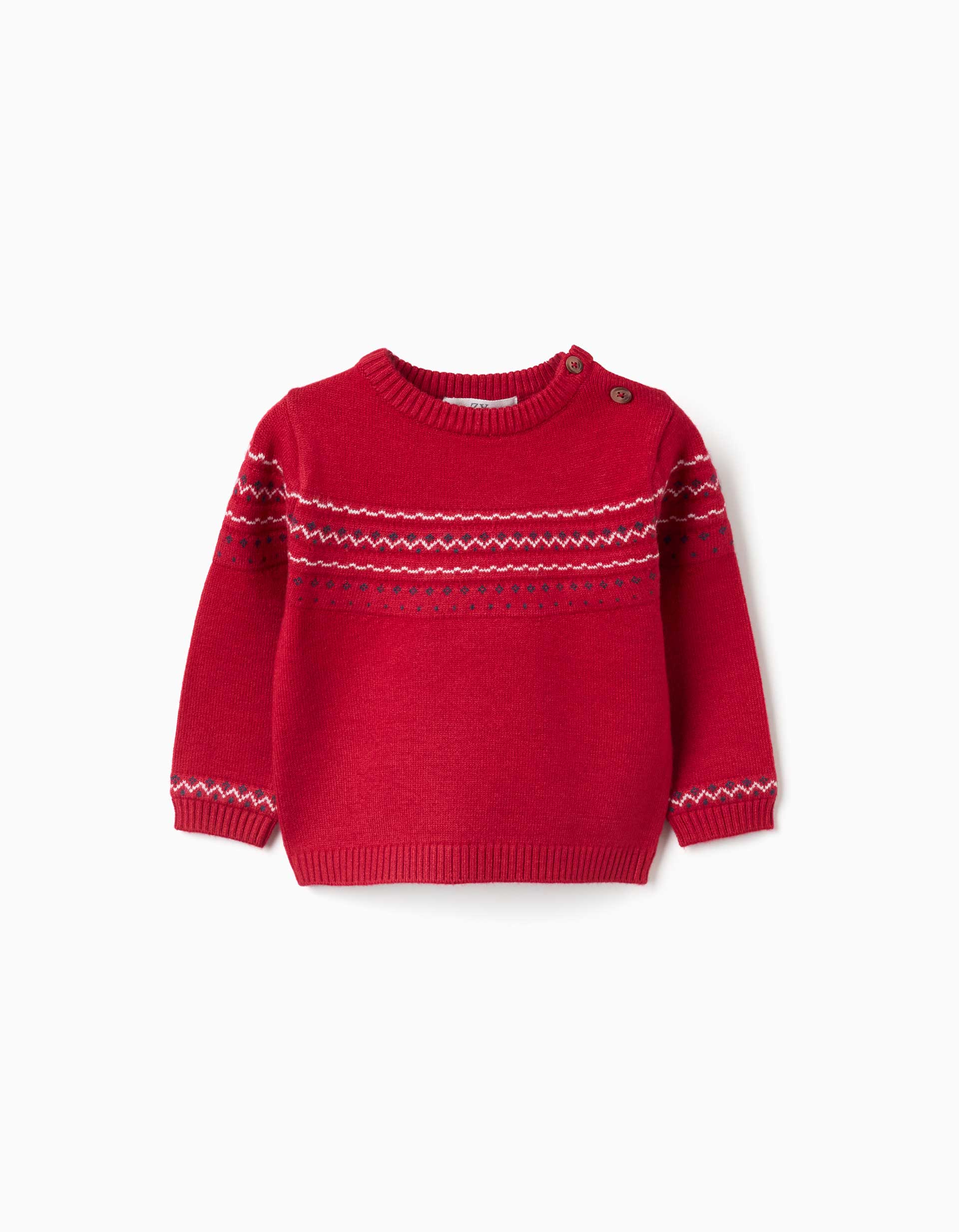Camisola de malha com padrão jacquard para recém-nascidos, vermelho