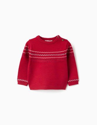 Camisola de malha com padrão jacquard para recém-nascidos, vermelho
