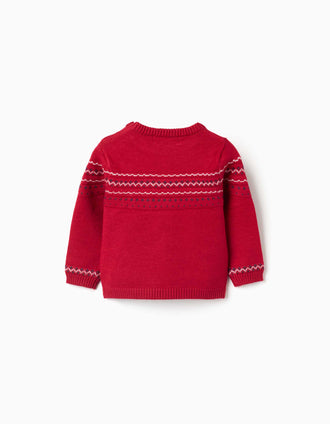 Camisola de malha com padrão jacquard para recém-nascidos, vermelho