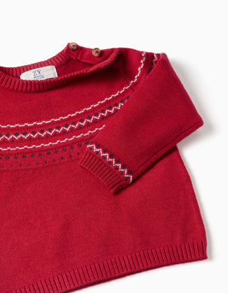 Camisola de malha com padrão jacquard para recém-nascidos, vermelho