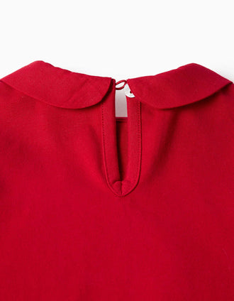 Long sleeve cotton T-shirt with front pleats for baby girls, red