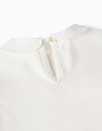 Long sleeve cotton T-shirt with front pleats for baby girls, white