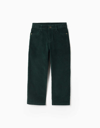 Straight fit corduroy trousers for boys, dark green