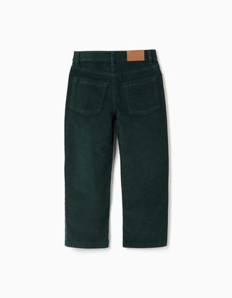 Straight fit corduroy trousers for boys, dark green