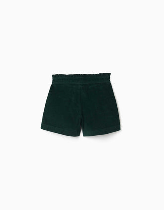 Corduroy shorts with front pleats for girls, dark green