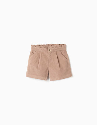 Corduroy shorts with front pleats for girls, beige