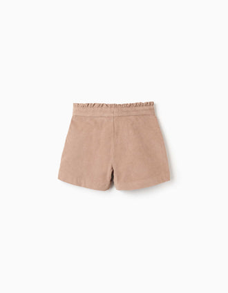 Corduroy shorts with front pleats for girls, beige