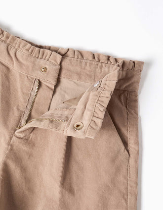 Corduroy shorts with front pleats for girls, beige