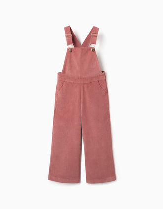 Wide leg corduroy dungarees for girls, dusty pink