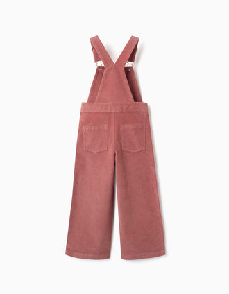 Wide leg corduroy dungarees for girls, dusty pink